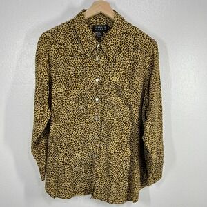 Vtg. Spenser Jeremy Silk Button Down Top Animal Print Long Sleeve Blouse Size 18